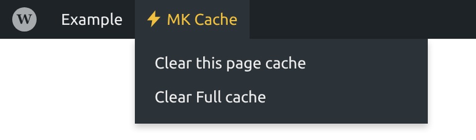 WordPress toolbar: MK Cache — Clear this page cache (front end) or Clear Full cache.