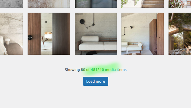 WordPress media library with 481,210 items — S3 bucket linked to client site.